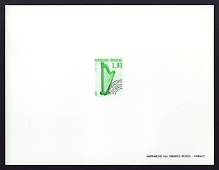 1990 1.93fr France 'Musical Instrument Type of 1989' Proof Sheetlet, Epreuve de Luxe, Deluxe Presentation Miniature Sheet