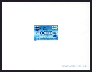1990 3.20fr France 'Organization for Economic Cooperation and Development, 30th Anniv' Proof Sheetlet, Epreuve de Luxe, Deluxe Presentation Miniature Sheet