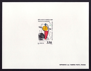 1991 3.50fr France 'French Open Tennis Championships, Cent' Proof Sheetlet, Epreuve de Luxe, Deluxe Presentation Miniature Sheet