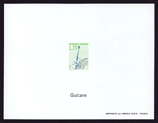 1992 1.73fr France 'Musical Instruments Type of 1989' Proof Sheetlet, Epreuve de Luxe, Deluxe Presentation Miniature Sheet