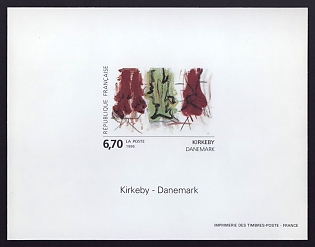 1995 6.70fr France 'Abstract, by Per Kirkeby, Denmark' Proof Sheetlet, Epreuve de Luxe, Deluxe Presentation Miniature Sheet