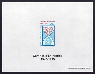 1995 2.80fr France 'Work Councils, 50th Anniv' Proof Sheetlet, Epreuve de Luxe, Deluxe Presentation Miniature Sheet