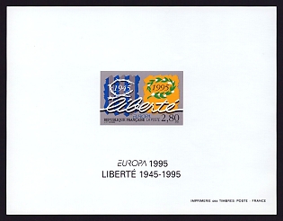 1995 2.80fr France 'End of World War II, 50th Anniv' Proof Sheetlet, Epreuve de Luxe, Deluxe Presentation Miniature Sheet