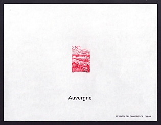 1995 2.80fr France 'Volcanoes. Auvergne' Trial Color Proof Sheetlet, Epreuve de Luxe, Deluxe Presentation Miniature Sheet