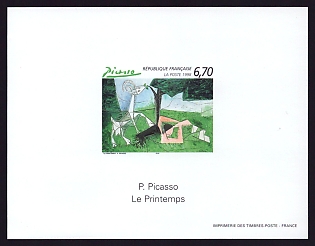 1998 6.70fr France 'Le Printemps, by Pablo Picasso (1881-1973)' Proof Sheetlet, Epreuve de Luxe, Deluxe Presentation Miniature Sheet