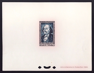 1952 8fr + 2fr France 'Gustave Flaubert' Proof Sheetlet, Epreuve de Luxe, Deluxe Presentation Miniature Sheet