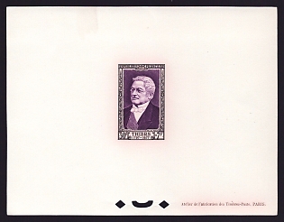 1952 30fr + 7fr France 'Adolphe Thiers' Proof Sheetlet, Epreuve de Luxe, Deluxe Presentation Miniature Sheet