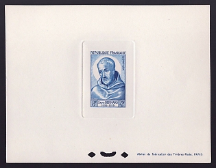 1953 8fr + 2fr France 'St. Bernard' Sunken Trial Color Proof Sheetlet, Epreuve de Luxe, Deluxe Presentation Miniature Sheet