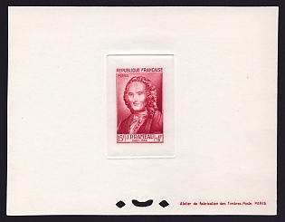 1953 15fr + 4fr France 'Jean Philippe Rameau' Sunken Trial Color Proof Sheetlet, Epreuve de Luxe, Deluxe Presentation Miniature Sheet