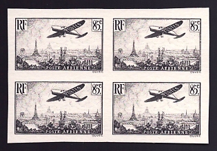 1936 85c France 'Plane over Paris' Airmail Compound Trial Color Proof Imperforate
