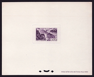 1949-50 300fr France 'Lyon' Sunken Airmail Trial Color Proof Sheetlet, Epreuve de Luxe, Deluxe Presentation Miniature Sheet