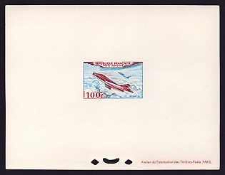 1954 100fr France 'Jet Plane, Mystere IV' Airmail Proof Sheetlet, Epreuve de Luxe, Deluxe Presentation Miniature Sheet