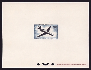 1957-59 500fr France 'Caravelle' Airmail Proof Sheetlet, Epreuve de Luxe, Deluxe Presentation Miniature Sheet