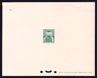 1943-46 50c France 'Sheaves of Wheat' Trial Color Proof Sheetlet, Epreuve de Luxe, Deluxe Presentation Miniature Sheet