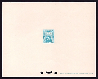 1943-46 2fr France 'Sheaves of Wheat' Trial Color Proof Sheetlet, Epreuve de Luxe, Deluxe Presentation Miniature Sheet