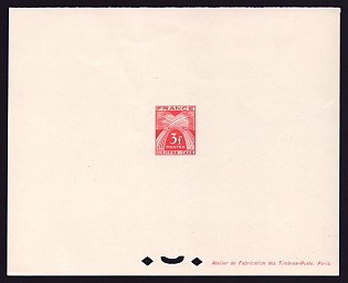1943-46 3fr France 'Sheaves of Wheat' Trial Color Proof Sheetlet, Epreuve de Luxe, Deluxe Presentation Miniature Sheet
