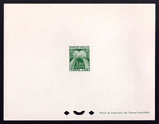 1960 1fr France 'Sheaves of Wheat' Trial Color Proof Sheetlet, Epreuve de Luxe, Deluxe Presentation Miniature Sheet