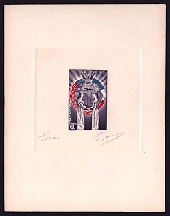 1949 500fr France 'Franco-American Friendship' Sunken Airmail Master Artist Proof Sheetlet, Epreuve de Luxe, Deluxe Presentation Miniature Sheet