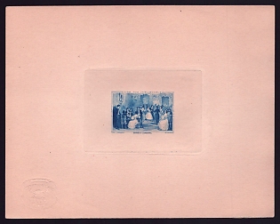 1943 4fr + 16fr France '"Evening at the Arsenal" after Johannot in Black' Sunken Die Proof Sheetlet, Epreuve de Luxe, Deluxe Presentation Miniature Sheet
