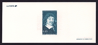 1996 4.40fr France 'Rene Descartes (1596-1650)' Trial Color Proof Miniature Sheetlet, Epreuve de Luxe, Deluxe Presentation Miniature Sheet