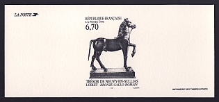 1996 6.70fr France 'Gallo-Roman Bronze Statue of Horse, Neuvy-en-Sullias, Loiret' Trial Color Proof Miniature Sheetlet, Epreuve de Luxe, Deluxe Presentation Miniature Sheet