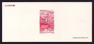 1996 3fr France 'Train between Ajaccio and Vizzavona, cent' Trial Color Proof Miniature Sheetlet, Epreuve de Luxe, Deluxe Presentation Miniature Sheet