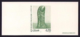 1997 6.70fr France 'The Thumb, Polished Bronze, by Cesar' Trial Color Proof Miniature Sheetlet, Epreuve de Luxe, Deluxe Presentation Miniature Sheet