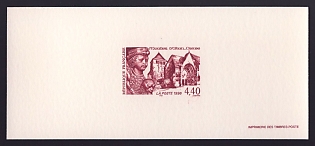 1997 4.40fr France 'Abbey of Moutier D'Ahun, Creuse' Trial Color Proof Miniature Sheetlet, Epreuve de Luxe, Deluxe Presentation Miniature Sheet