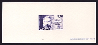 1998 4.40fr France 'Stephane Mallarme (1842-98), Poet' Trial Color Proof Miniature Sheetlet, Epreuve de Luxe, Deluxe Presentation Miniature Sheet