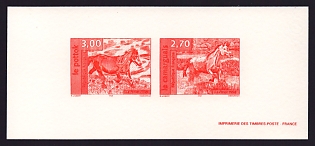 1998 2.70-3fr France 'Horses' Compound Trial Color Proof Miniature Sheetlet, Epreuve de Luxe, Deluxe Presentation Miniature Sheet