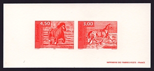 1998 3-4.50fr France 'Horses' Compound Trial Color Proof Miniature Sheetlet, Epreuve de Luxe, Deluxe Presentation Miniature Sheet