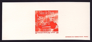 1998 3fr France 'Paris Auto Show, Cent' Trial Color Proof Miniature Sheetlet, Epreuve de Luxe, Deluxe Presentation Miniature Sheet