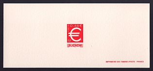 1999 3fr France 'Introduction of the Euro' Trial Color Proof Miniature Sheetlet, Epreuve de Luxe, Deluxe Presentation Miniature Sheet