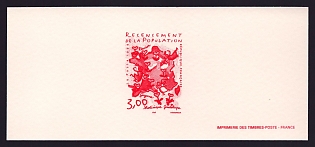 1999 3fr France 'National Census' Trial Color Proof Miniature Sheetlet, Epreuve de Luxe, Deluxe Presentation Miniature Sheet