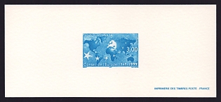 1999 3fr France 'Council of Europe, 50th Anniv' Trial Color Proof Miniature Sheetlet, Epreuve de Luxe, Deluxe Presentation Miniature Sheet