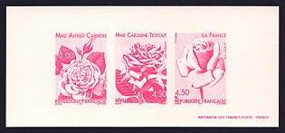 1999 3-4.50fr France 'World Old Roses Competition, Lyon' Compound Trial Color Proof Miniature Sheetlet, Epreuve de Luxe, Deluxe Presentation Miniature Sheet