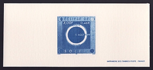 1999 3fr France 'Total Solar Eclipse, Aug. 11, 1999' Trial Color Proof Miniature Sheetlet, Epreuve de Luxe, Deluxe Presentation Miniature Sheet