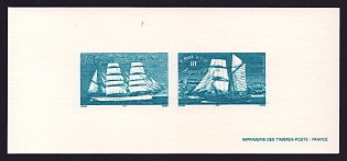 1999 1fr France 'Sailing ships' Compound Trial Color Proof Miniature Sheetlet, Epreuve de Luxe, Deluxe Presentation Miniature Sheet