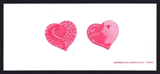 2000 3fr France 'Hearts' Compound Trial Color Proof Miniature Sheetlet, Epreuve de Luxe, Deluxe Presentation Miniature Sheet