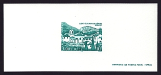 2000 3fr France 'Saint-Guilhem-Le-Desert' Trial Color Proof Miniature Sheetlet, Epreuve de Luxe, Deluxe Presentation Miniature Sheet