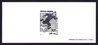 2000 3fr France 'Tintin' Trial Color Proof Miniature Sheetlet, Epreuve de Luxe, Deluxe Presentation Miniature Sheet