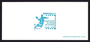 2001 3fr France 'World Handball Championships' Trial Color Proof Miniature Sheetlet, Epreuve de Luxe, Deluxe Presentation Miniature Sheet