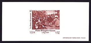 2001 6.70fr France 'The Peasant Dance, by Pieter Breughel, the Elder' Trial Color Proof Miniature Sheetlet, Epreuve de Luxe, Deluxe Presentation Miniature Sheet