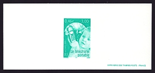2001 3fr France 'Portable telephone' Trial Color Proof Miniature Sheetlet, Epreuve de Luxe, Deluxe Presentation Miniature Sheet
