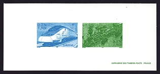 2001 1.50fr France 'Trains' Compound Trial Color Proof Miniature Sheetlet, Epreuve de Luxe, Deluxe Presentation Miniature Sheet