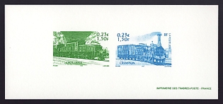 2001 1.50fr France 'Trains' Compound Trial Color Proof Miniature Sheetlet, Epreuve de Luxe, Deluxe Presentation Miniature Sheet