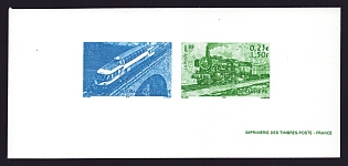 2001 1.50fr France 'Trains' Compound Trial Color Proof Miniature Sheetlet, Epreuve de Luxe, Deluxe Presentation Miniature Sheet