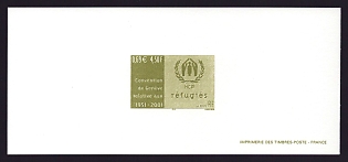 2001 4.50fr France 'Geneva Convention on Refugees, UN High Commisioner for Refugees, 50th Anniv' Trial Color Proof Miniature Sheetlet, Epreuve de Luxe, Deluxe Presentation Miniature Sheet