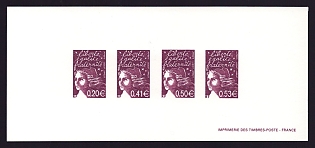 2002 20-53c France 'Marianne (With Euro Denominations)' Compound Trial Color Proof Miniature Sheetlet, Epreuve de Luxe, Deluxe Presentation Miniature Sheet