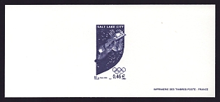 2002 46c France '2002 Winter Olympics, Salt Lake City' Trial Color Proof Miniature Sheetlet, Epreuve de Luxe, Deluxe Presentation Miniature Sheet